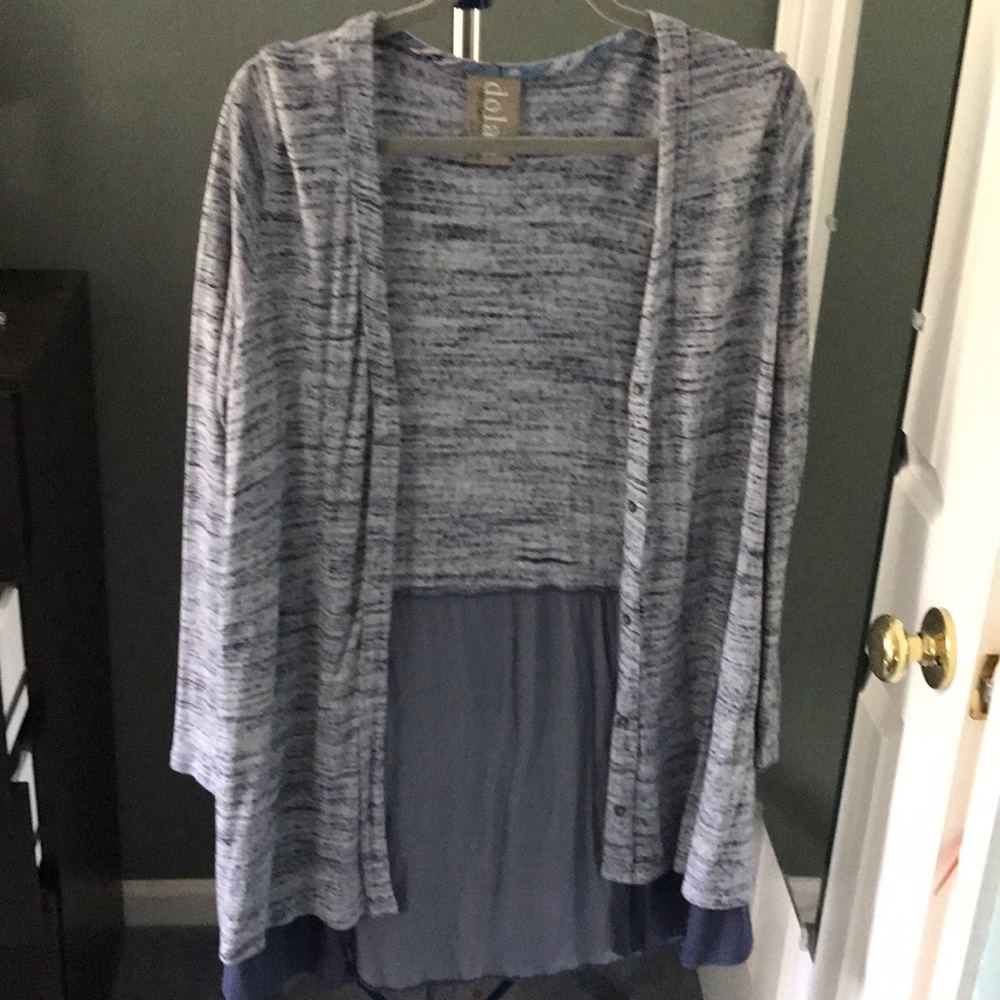 Light Blue Knee Length Cardigan